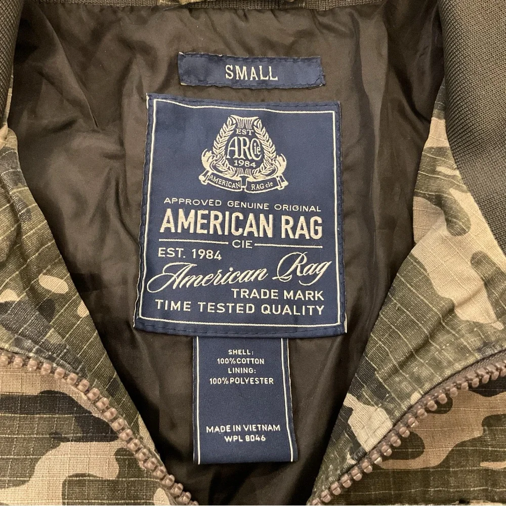 American Rag Camo Jacket Men’s Small Zip Front Utility‎ Style